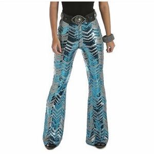 Wrangler Blue and Silver Sequin Flare Pants